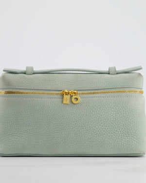 *HOT* Loro Piana Pale Blue Nubuck Leather L19 Extra Pocket Pouch Bag with Gold Hardware