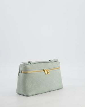 *HOT* Loro Piana Pale Blue Nubuck Leather L19 Extra Pocket Pouch Bag with Gold Hardware