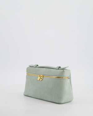 *HOT* Loro Piana Pale Blue Nubuck Leather L19 Extra Pocket Pouch Bag with Gold Hardware