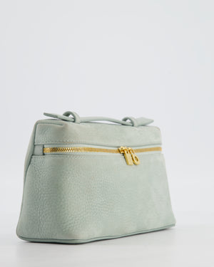 *HOT* Loro Piana Pale Blue Nubuck Leather L19 Extra Pocket Pouch Bag with Gold Hardware