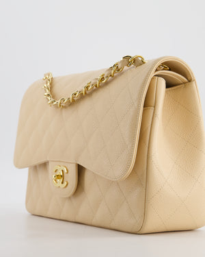 *HOT* Chanel Beige Jumbo Classic Double Flap Bag in Caviar Leather with Gold Hardware RRP £9,540