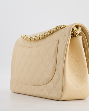*HOT* Chanel Beige Jumbo Classic Double Flap Bag in Caviar Leather with Gold Hardware RRP £9,540