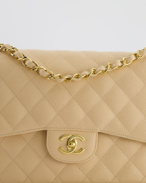 *HOT* Chanel Beige Jumbo Classic Double Flap Bag in Caviar Leather with Gold Hardware RRP £9,540