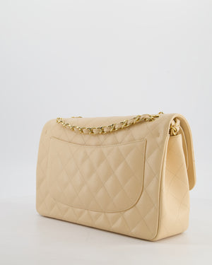 *HOT* Chanel Beige Jumbo Classic Double Flap Bag in Caviar Leather with Gold Hardware RRP £9,540