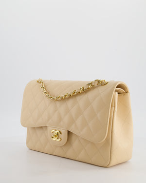 *HOT* Chanel Beige Jumbo Classic Double Flap Bag in Caviar Leather with Gold Hardware RRP £9,540