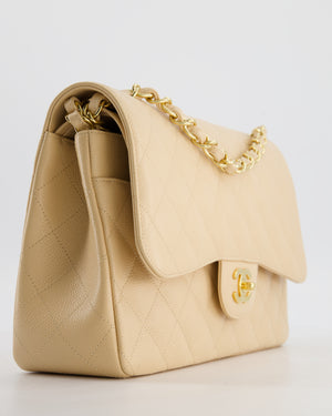 *HOT* Chanel Beige Jumbo Classic Double Flap Bag in Caviar Leather with Gold Hardware RRP £9,540
