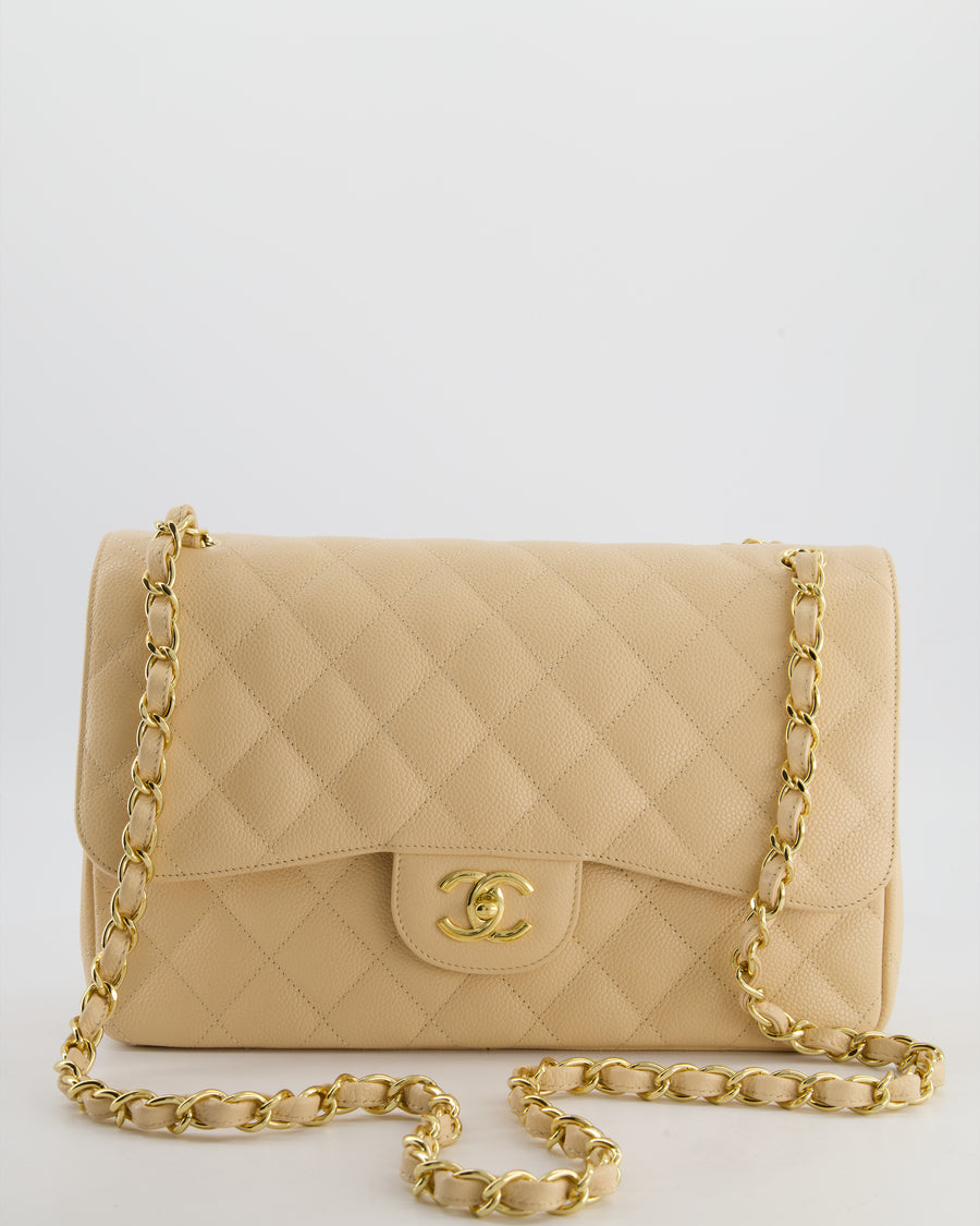 *HOT* Chanel Beige Jumbo Classic Double Flap Bag in Caviar Leather with Gold Hardware RRP £9,540