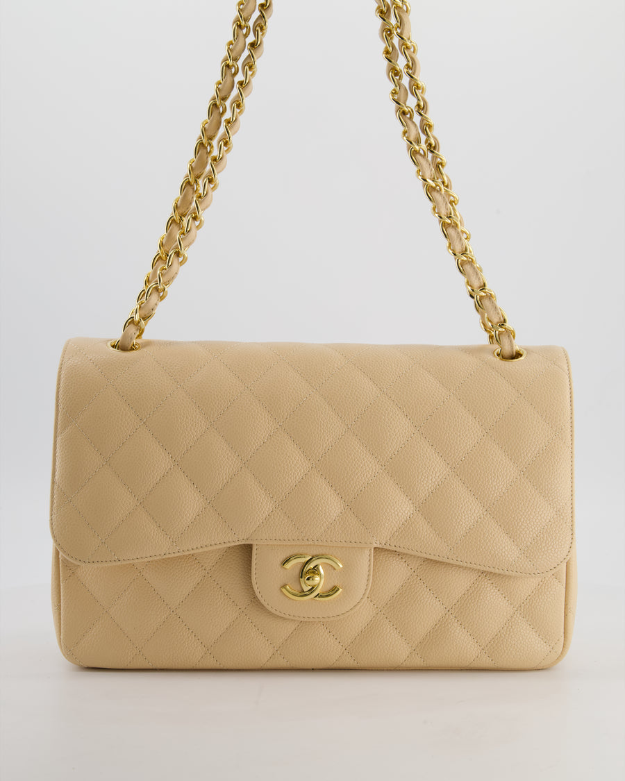 *HOT* Chanel Beige Jumbo Classic Double Flap Bag in Caviar Leather with Gold Hardware RRP £9,540