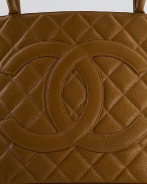 Chanel Vintage Medallion Tote in Caramel Brown Quilted Caviar Leather with Gold Hardware