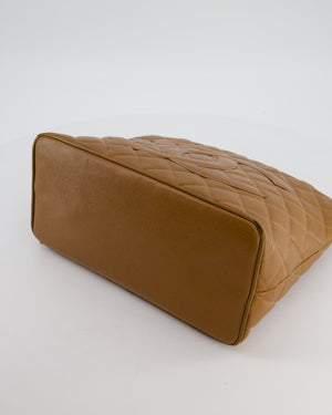Chanel Vintage Medallion Tote in Caramel Brown Quilted Caviar Leather with Gold Hardware