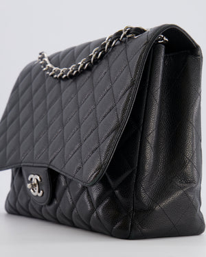 Chanel Black Maxi Classic Single Flap Bag in Caviar Leather with Silver Hardware