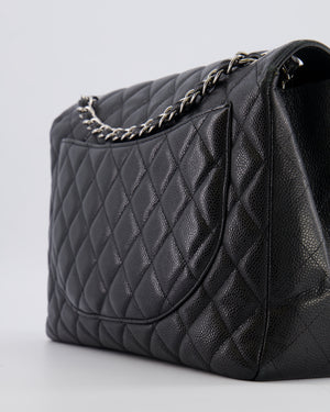 Chanel Black Maxi Classic Single Flap Bag in Caviar Leather with Silver Hardware