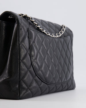 Chanel Black Maxi Classic Single Flap Bag in Caviar Leather with Silver Hardware