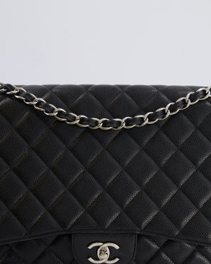 Chanel Black Maxi Classic Single Flap Bag in Caviar Leather with Silver Hardware