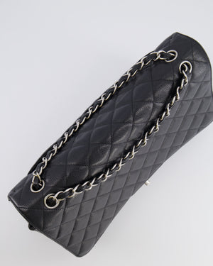 Chanel Black Maxi Classic Single Flap Bag in Caviar Leather with Silver Hardware