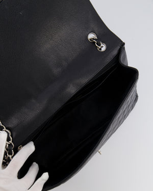 Chanel Black Maxi Classic Single Flap Bag in Caviar Leather with Silver Hardware