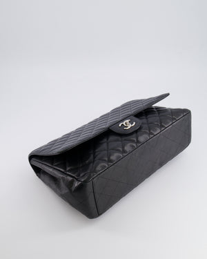 Chanel Black Maxi Classic Single Flap Bag in Caviar Leather with Silver Hardware