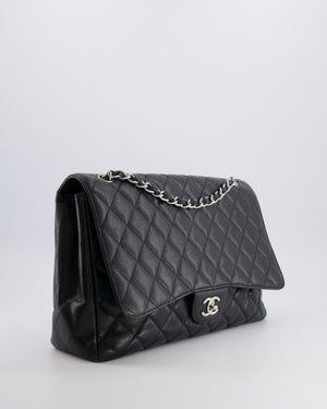 Chanel Black Maxi Classic Single Flap Bag in Caviar Leather with Silver Hardware