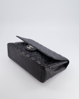 Chanel Black Maxi Classic Single Flap Bag in Caviar Leather with Silver Hardware