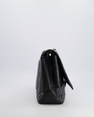 Chanel Black Maxi Classic Single Flap Bag in Caviar Leather with Silver Hardware
