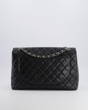 Chanel Black Maxi Classic Single Flap Bag in Caviar Leather with Silver Hardware