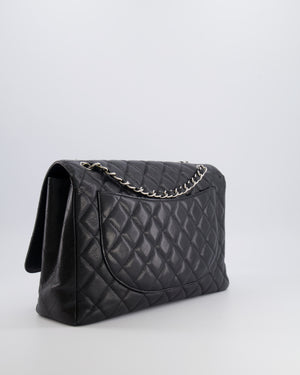 Chanel Black Maxi Classic Single Flap Bag in Caviar Leather with Silver Hardware