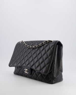 Chanel Black Maxi Classic Single Flap Bag in Caviar Leather with Silver Hardware