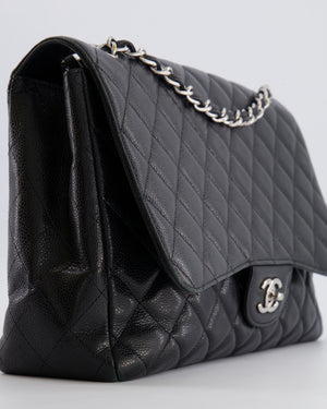 Chanel Black Maxi Classic Single Flap Bag in Caviar Leather with Silver Hardware