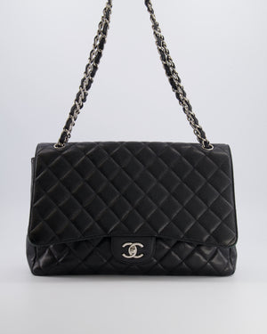 Chanel Black Maxi Classic Single Flap Bag in Caviar Leather with Silver Hardware