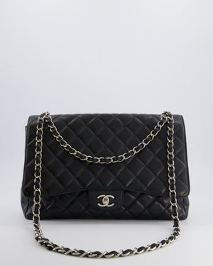 Chanel Black Maxi Classic Single Flap Bag in Caviar Leather with Silver Hardware