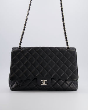 Chanel Black Maxi Classic Single Flap Bag in Caviar Leather with Silver Hardware