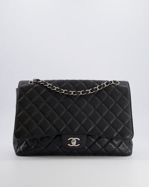 Chanel Black Maxi Classic Single Flap Bag in Caviar Leather with Silver Hardware