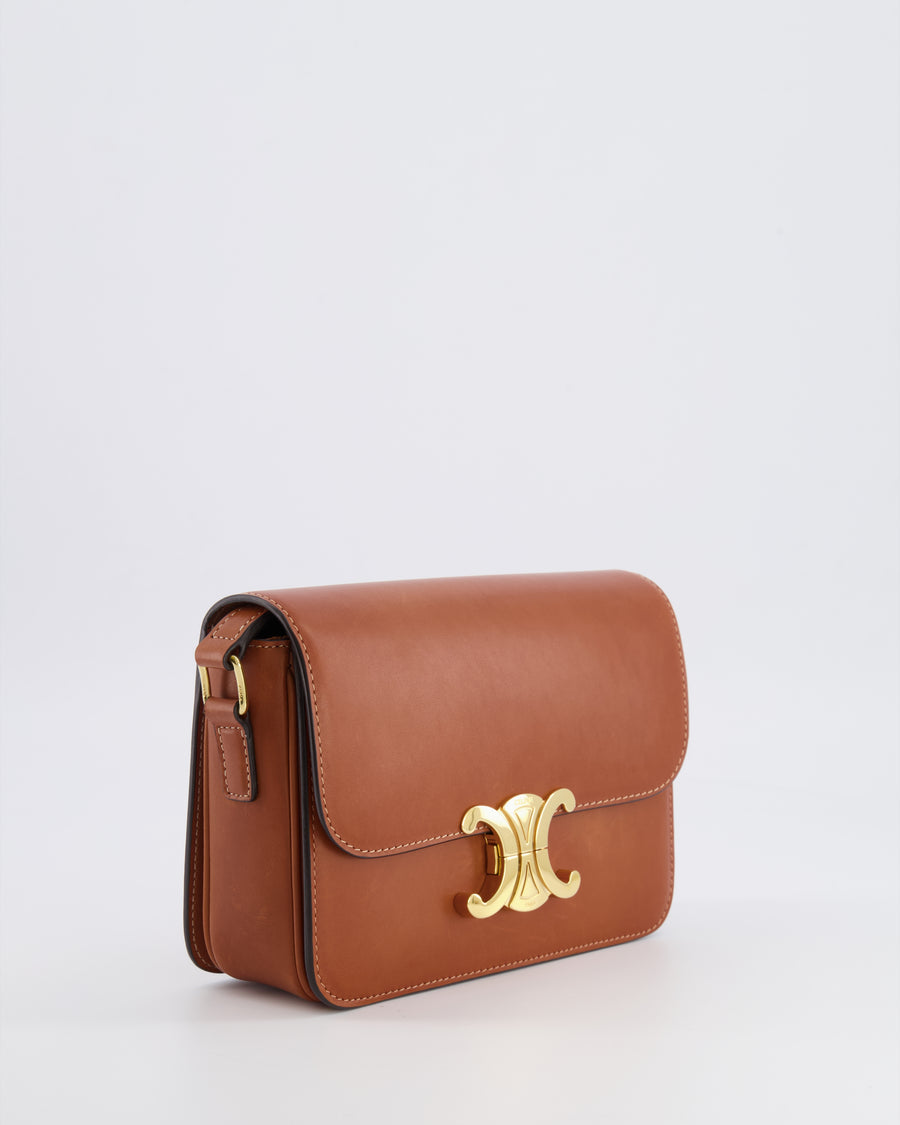 Celine Brown Calfskin Leather Teen Triomphe Bag with Gold Hardware RRP £3150