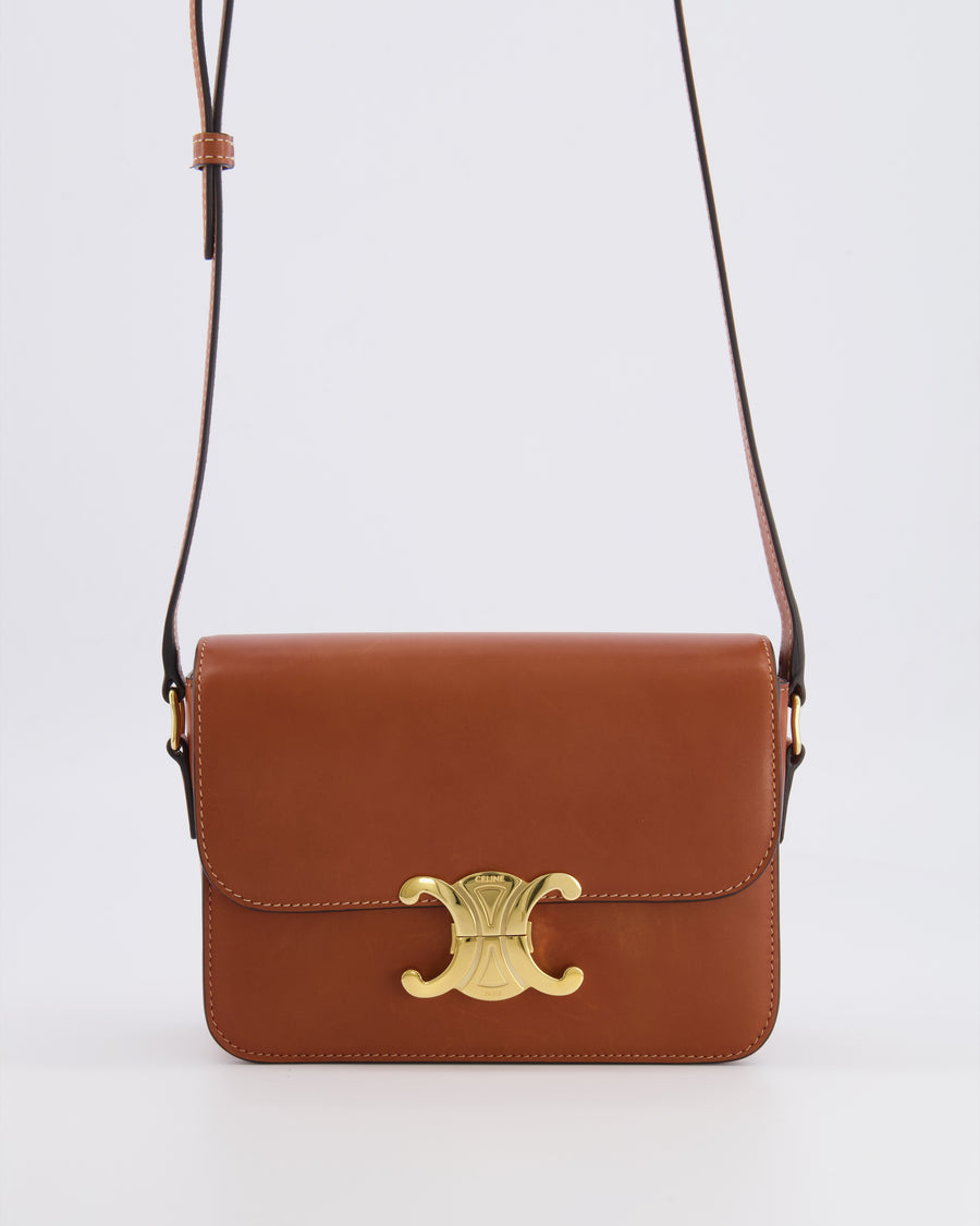 Celine Brown Calfskin Leather Teen Triomphe Bag with Gold Hardware RRP £3150