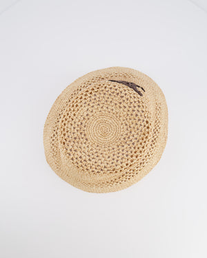 Celine Beige Raffia Triomphe Bucket Hat with Brown Logo Detail Size S RRP £595