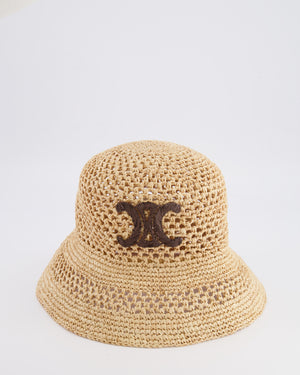 Celine Beige Raffia Triomphe Bucket Hat with Brown Logo Detail Size S RRP £595