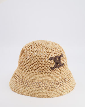 Celine Beige Raffia Triomphe Bucket Hat with Brown Logo Detail Size S RRP £595