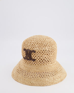 Celine Beige Raffia Triomphe Bucket Hat with Brown Logo Detail Size S RRP £595