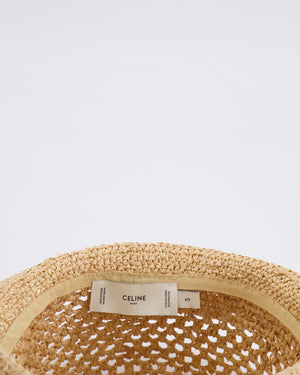 Celine Beige Raffia Triomphe Bucket Hat with Brown Logo Detail Size S RRP £595