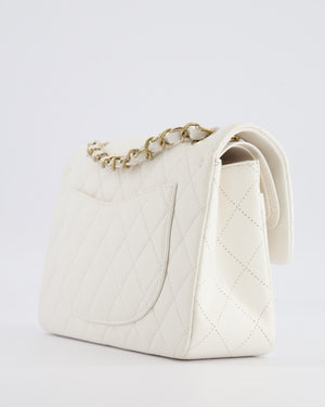 *HOT & RARE* Chanel White Small Classic Double Flap Bag in Caviar Leather with Champagne Gold Hardware
