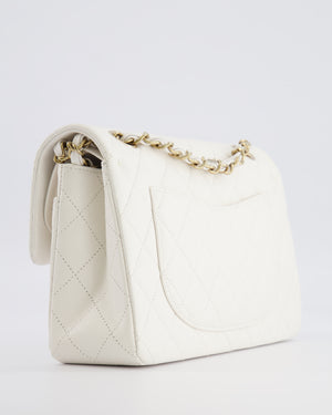 *HOT & RARE* Chanel White Small Classic Double Flap Bag in Caviar Leather with Champagne Gold Hardware