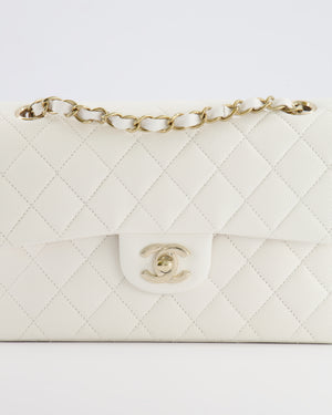 *HOT & RARE* Chanel White Small Classic Double Flap Bag in Caviar Leather with Champagne Gold Hardware