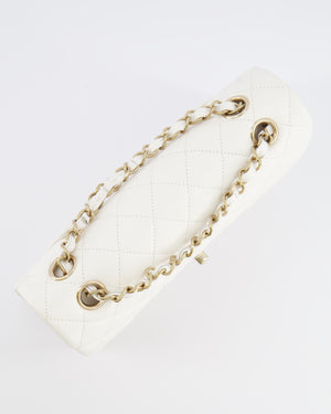 *HOT & RARE* Chanel White Small Classic Double Flap Bag in Caviar Leather with Champagne Gold Hardware