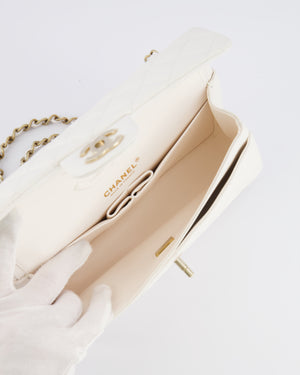 *HOT & RARE* Chanel White Small Classic Double Flap Bag in Caviar Leather with Champagne Gold Hardware