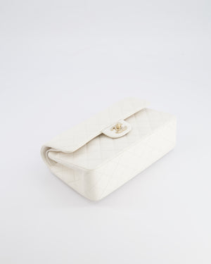 *HOT & RARE* Chanel White Small Classic Double Flap Bag in Caviar Leather with Champagne Gold Hardware