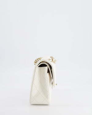 *HOT & RARE* Chanel White Small Classic Double Flap Bag in Caviar Leather with Champagne Gold Hardware