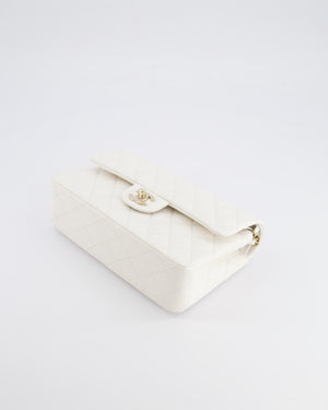 *HOT & RARE* Chanel White Small Classic Double Flap Bag in Caviar Leather with Champagne Gold Hardware