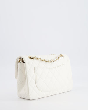*HOT & RARE* Chanel White Small Classic Double Flap Bag in Caviar Leather with Champagne Gold Hardware