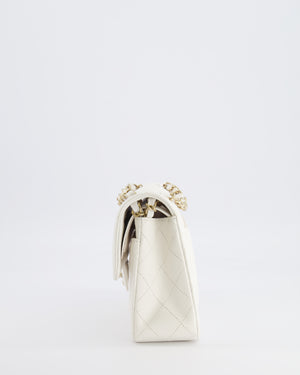 *HOT & RARE* Chanel White Small Classic Double Flap Bag in Caviar Leather with Champagne Gold Hardware