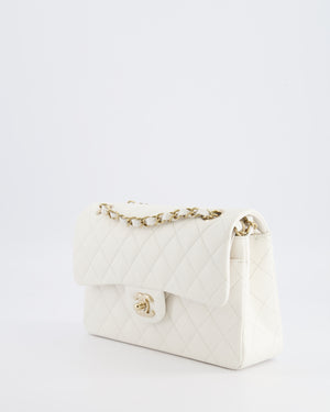 *HOT & RARE* Chanel White Small Classic Double Flap Bag in Caviar Leather with Champagne Gold Hardware